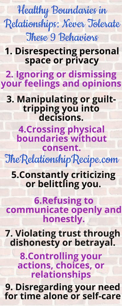 InfoGraphic for Healthy Boundaries in Relationships: Never Tolerate These 9 Behaviors