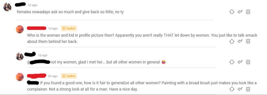 Man gets called out for his Two faced comment example of male fragility.